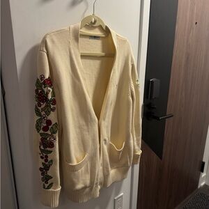 Embroidered Cream Cardigan Sweater